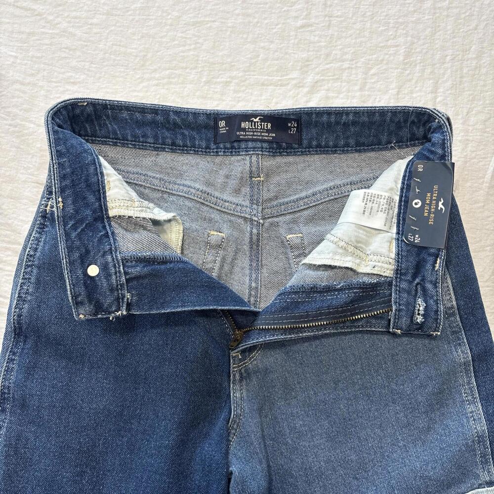 Hollister Patchwork Denim Ultra High-Rise Mom Jeans W24 Vintage Stretch Blue - Picture 7 of 7